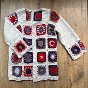 Granny Square Crochet Knit Oversized Cardigan Sweater Bode Inspired Medium/Large